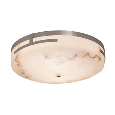 Justice Design Group LumenAria Atlas Polished Chrome 19-inch LED Round Flush Mount, Faux Alabaster Shade
