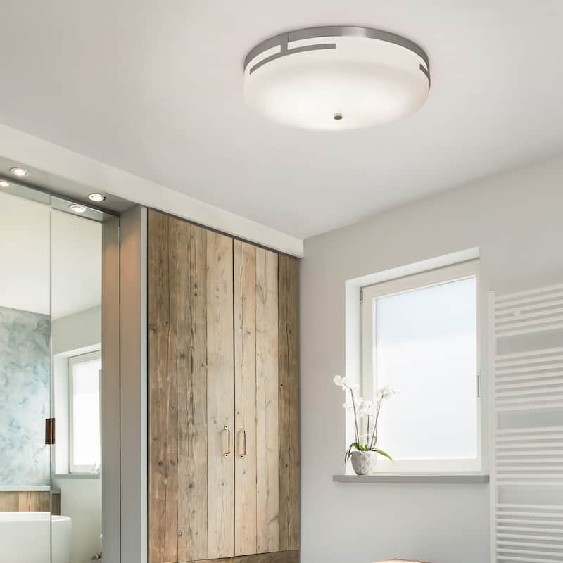 Justice Design Group Fusion Atlas Polished Chrome 19-inch LED Round Flush Mount, Opal Shade