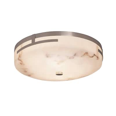 Justice Design Group LumenAria Atlas Polished Chrome 14-inch LED Round Flush Mount, Faux Alabaster Shade