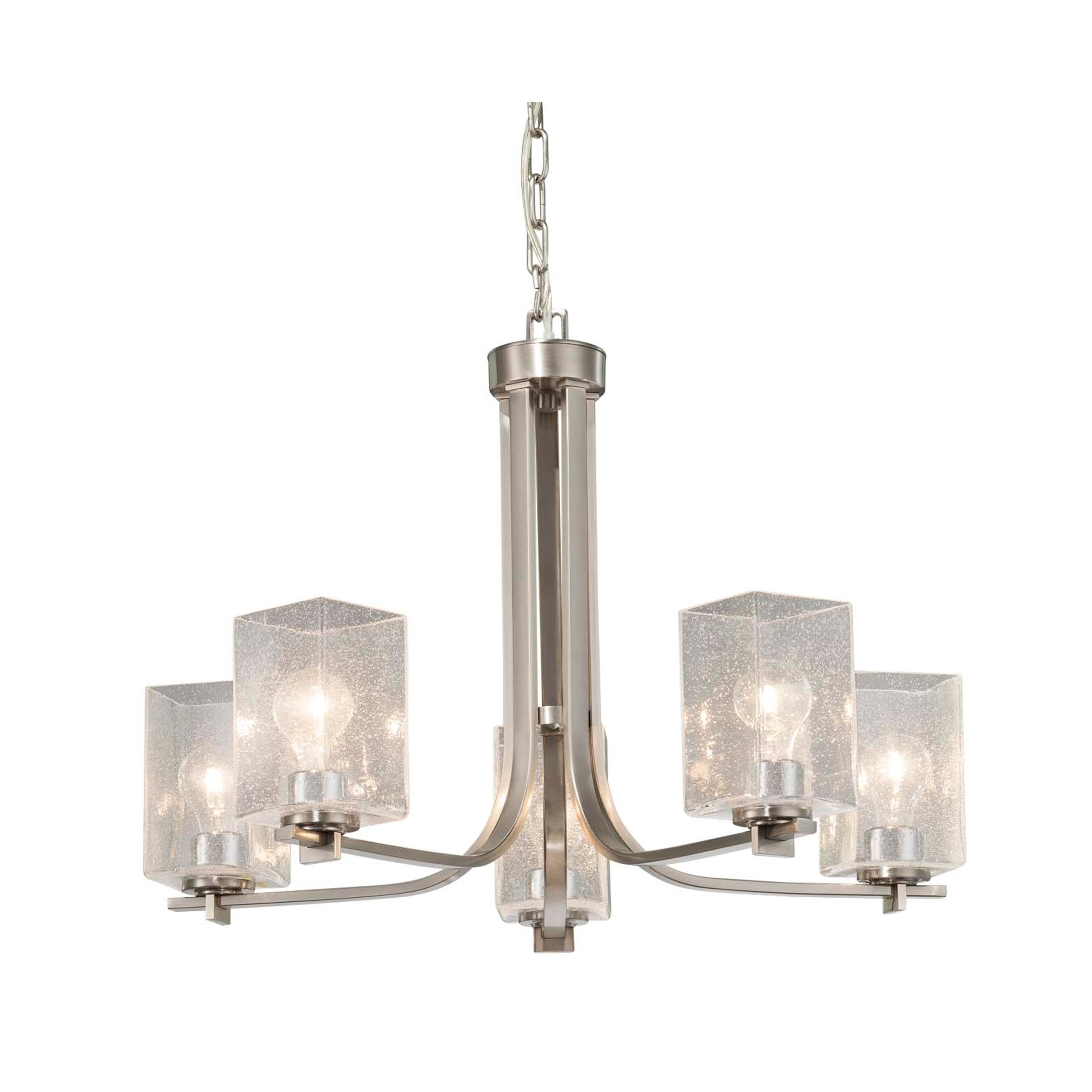 Justice Design Group Fusion Era 5-light Brushed Nickel Chandelier, Seeded Square w/ Flat Rim Shade - Chandeliers For Bedrooms by Overstock.com