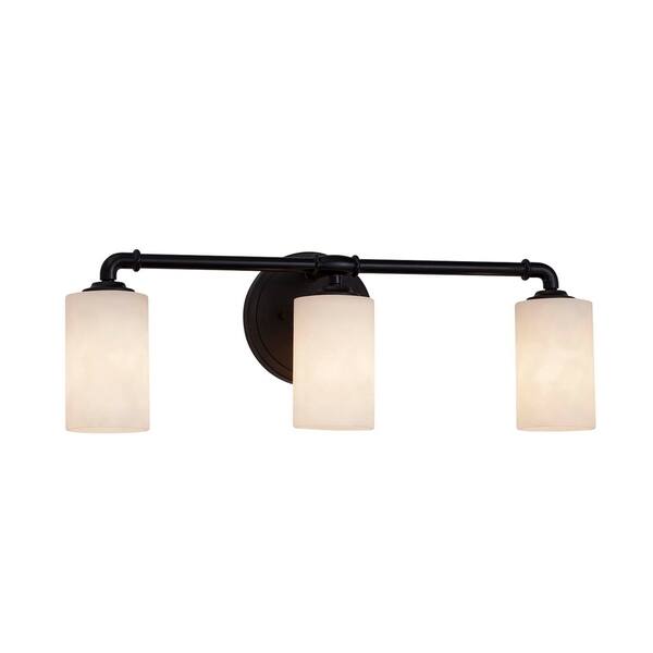 Justice Design Clouds Bronx 3light Matte Black Bath Bar, Clouds Cylinder w/ Flat Rim Shade