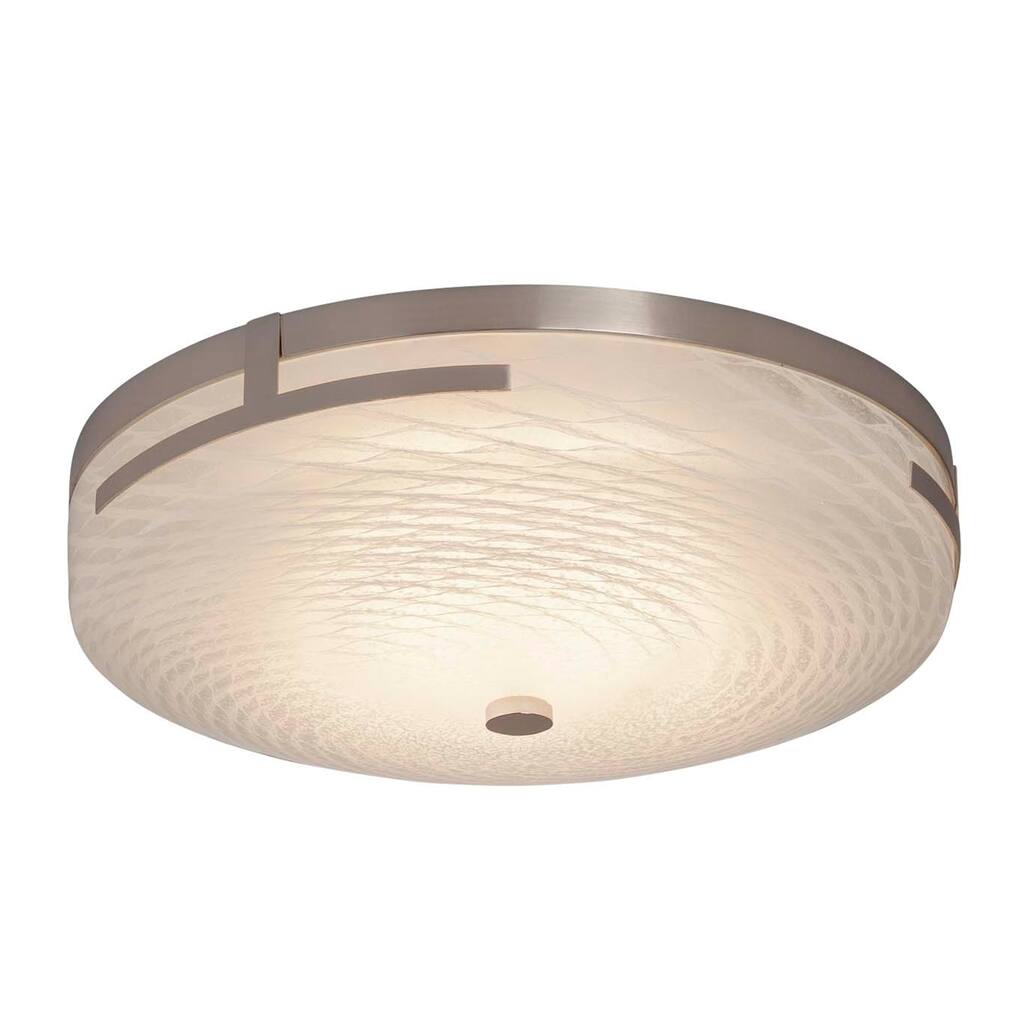 Justice Design Group Fusion Atlas Polished Chrome 14-inch LED Round Flush Mount, Weave Shade