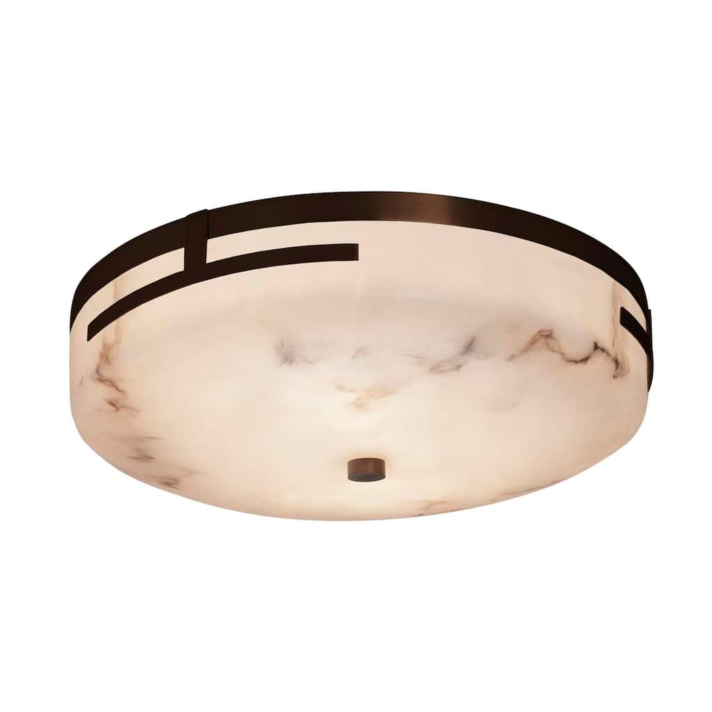 Justice Design Group LumenAria Atlas Dark Bronze 14-inch LED Round Flush Mount, Faux Alabaster Shade