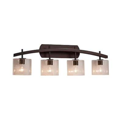 Justice Design Fusion Archway 4-light Dark Bronze Bath Bar, Seeded Oval Shade