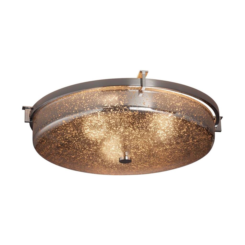 Justice Design Group Fusion Era Polished Chrome 21-inch Round Flush Mount, Mercury Glass Shade