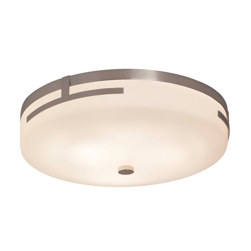 Justice Design Group Fusion Atlas Polished Chrome 14-inch LED Round Flush Mount, Opal Shade