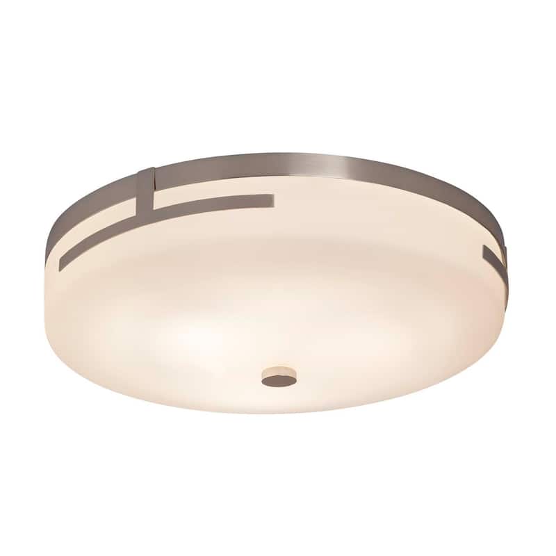 Justice Design Group Fusion Atlas Polished Chrome 14-inch LED Round Flush Mount, Opal Shade