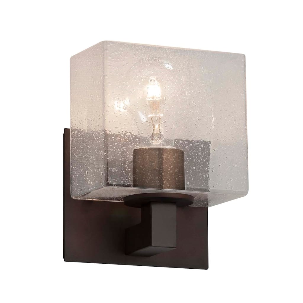 Justice Design Fusion Modular 1-light Dark Bronze Wall Sconce, Seeded Rectangle Shade
