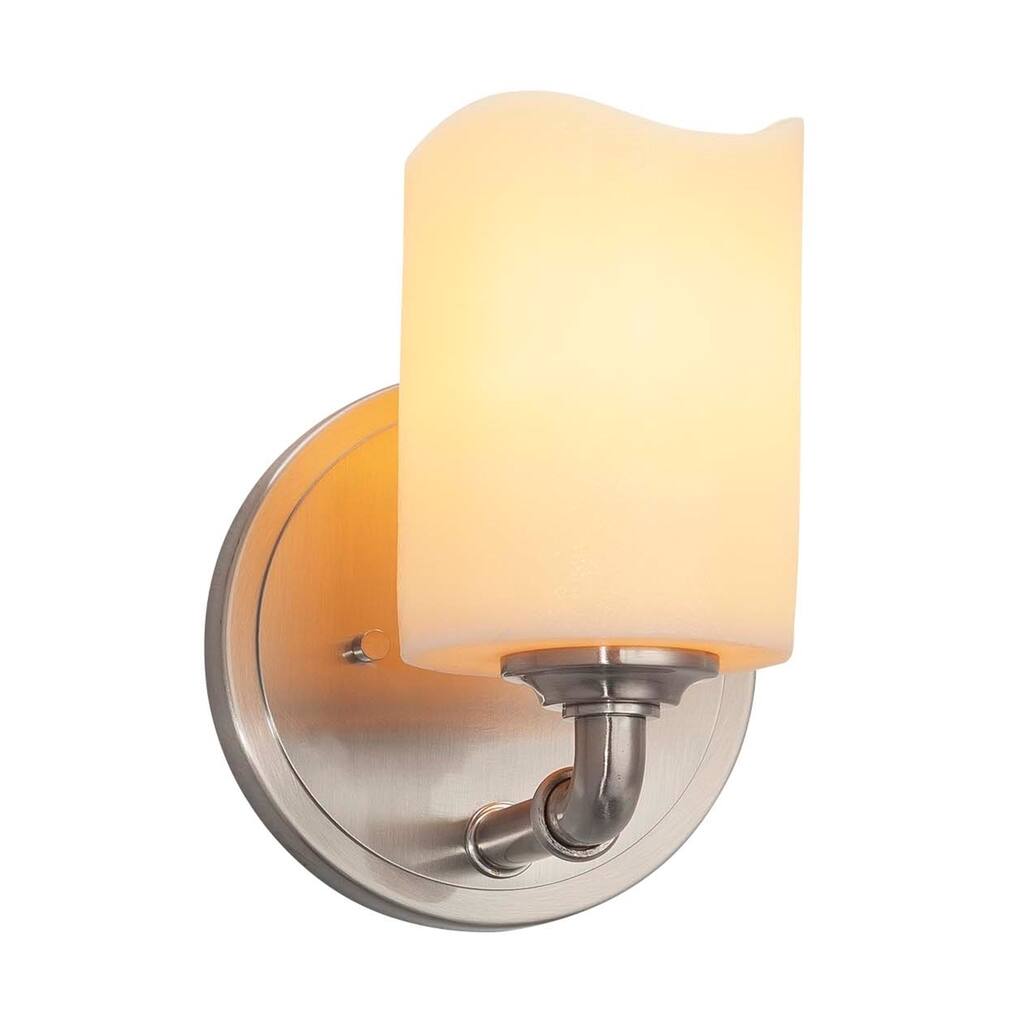 Justice Design CandleAria Bronx 1-light Brushed Nickel Wall Sconce, Cream Cylinder w/ Melted Rim Shade