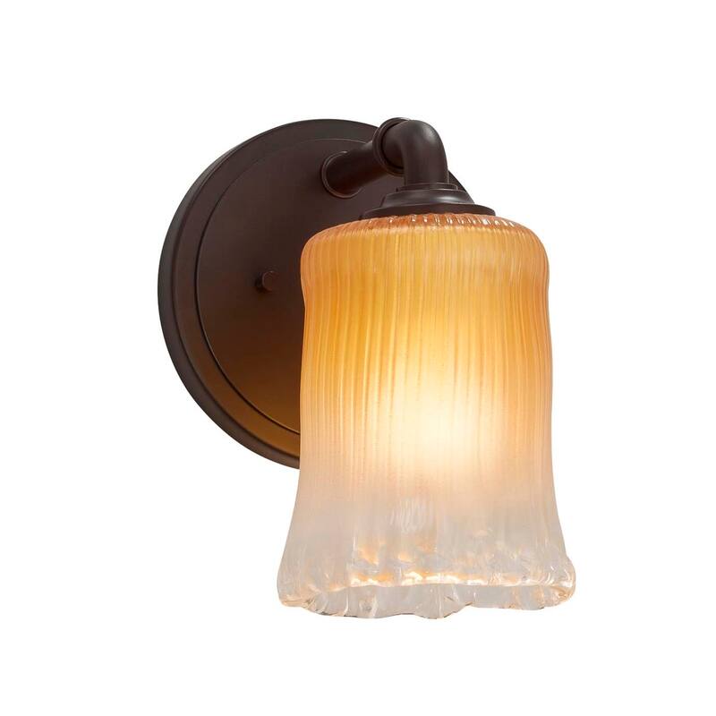 Justice Design Veneto Luce Bronx 1-light Dark Bronze Wall Sconce, Gold with Clear Rim Cylinder w/ Rippled Rim Shade