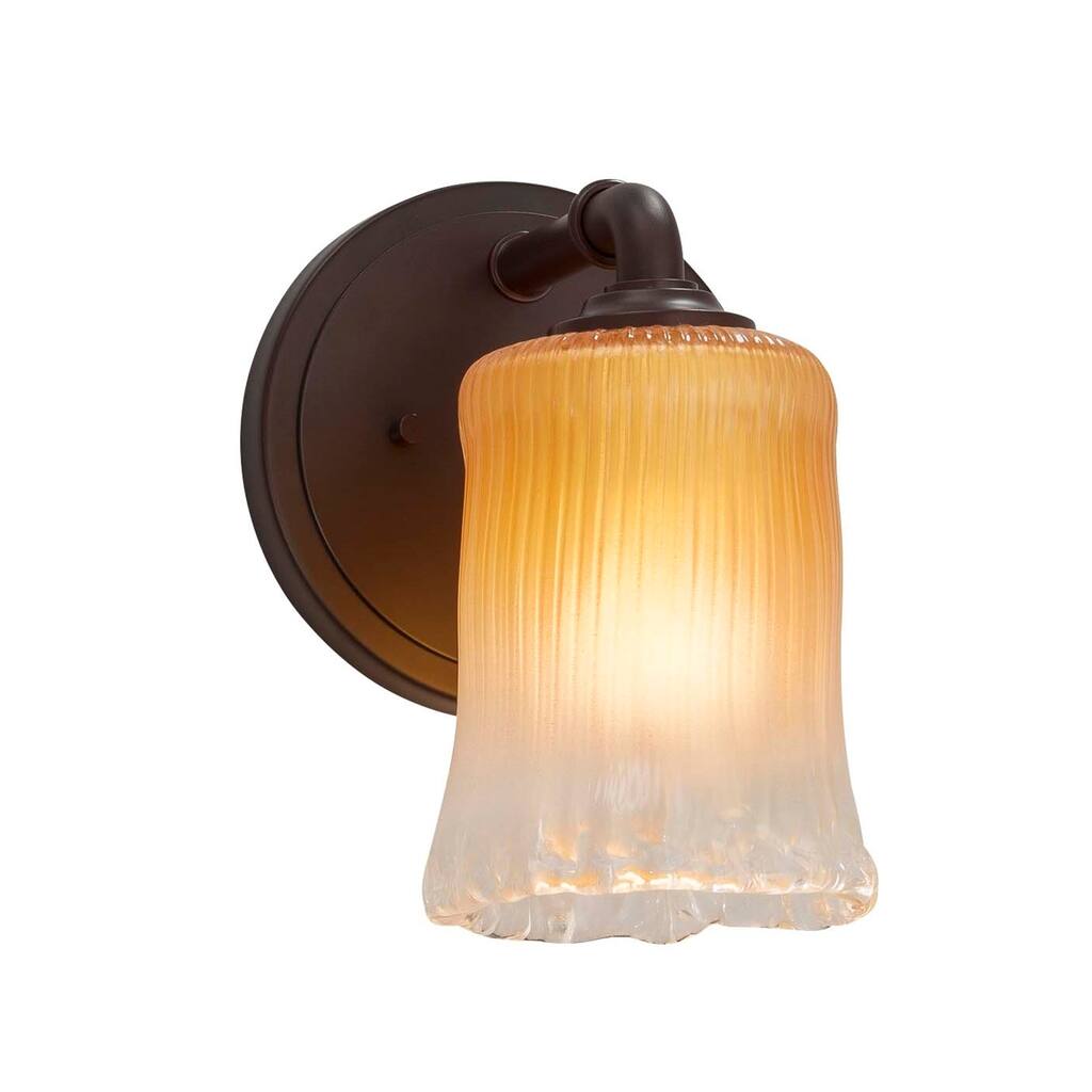 Justice Design Veneto Luce Bronx 1-light Dark Bronze Wall Sconce, Gold with Clear Rim Cylinder w/ Rippled Rim Shade