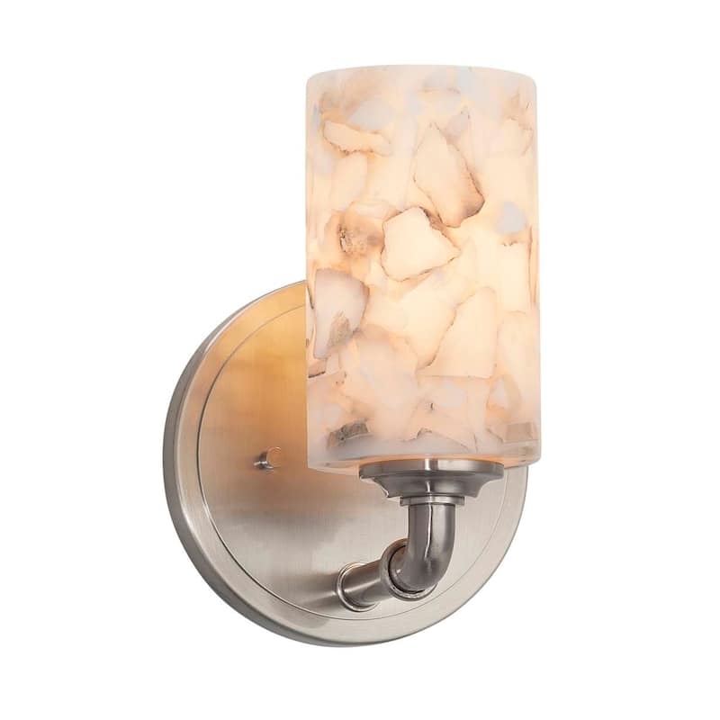 Justice Design Alabaster Rocks! Bronx 1-light Brushed Nickel Wall Sconce, Alabaster Rocks Cylinder w/ Flat Rim Shade