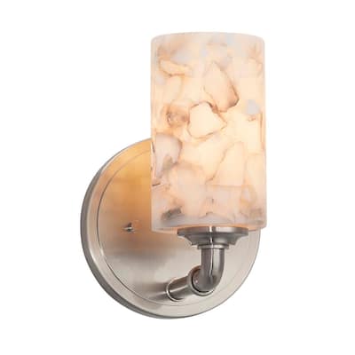 Justice Design Alabaster Rocks! Bronx 1-light Brushed Nickel Wall Sconce, Alabaster Rocks Cylinder w/ Flat Rim Shade