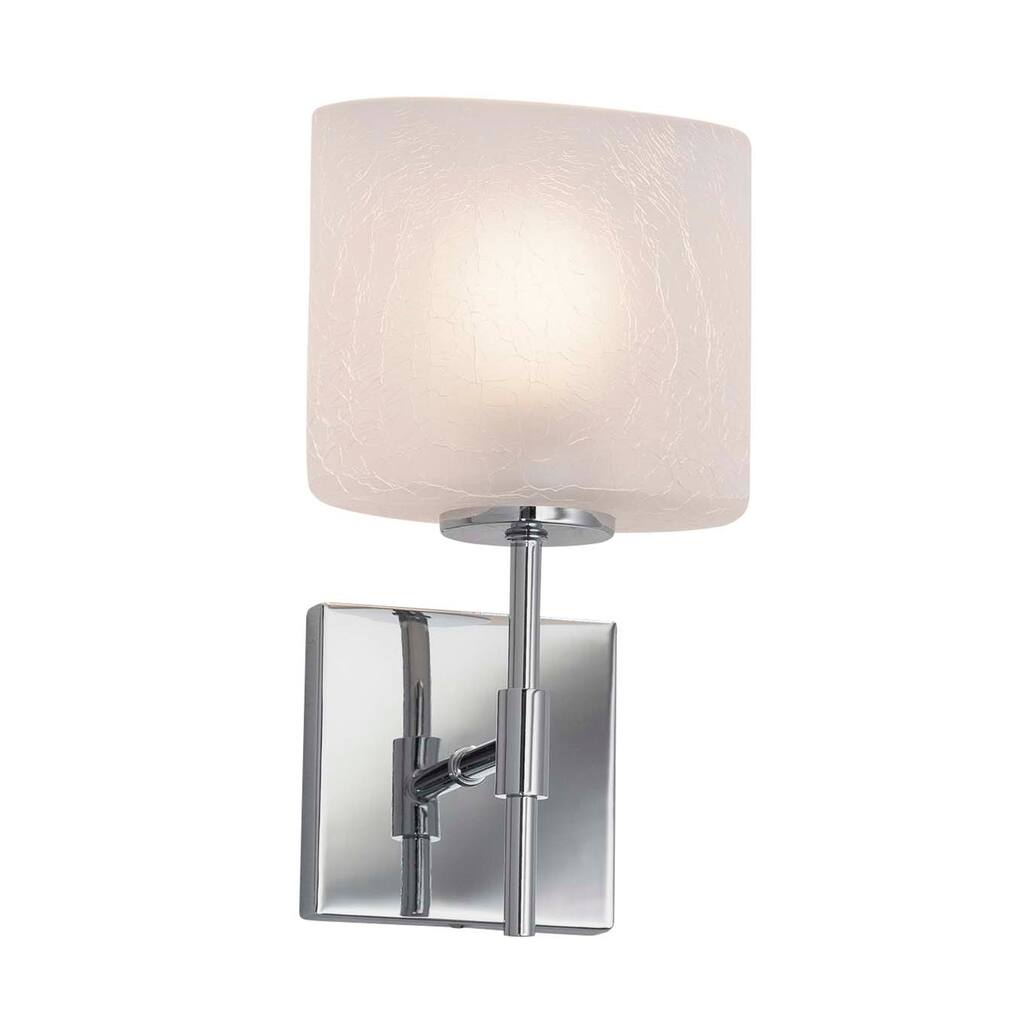 Justice Design Fusion Union 1-light Polished Chrome Wall Sconce, Frosted Crackle Oval Shade