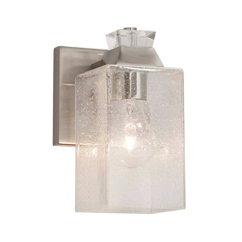 Justice Design Fusion Ardent 1-light Brushed Nickel Wall Sconce, Seeded Square w/ Flat Rim Shade