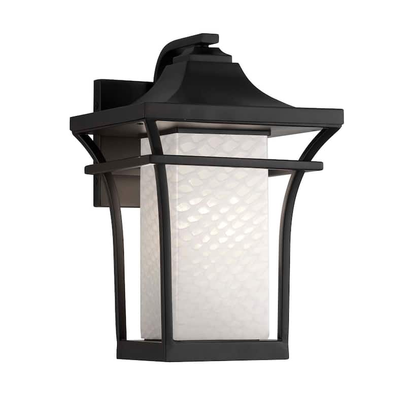 Justice Design Fusion Summit 1-light Matte Black Small Outdoor Wall Sconce, Weave Shade