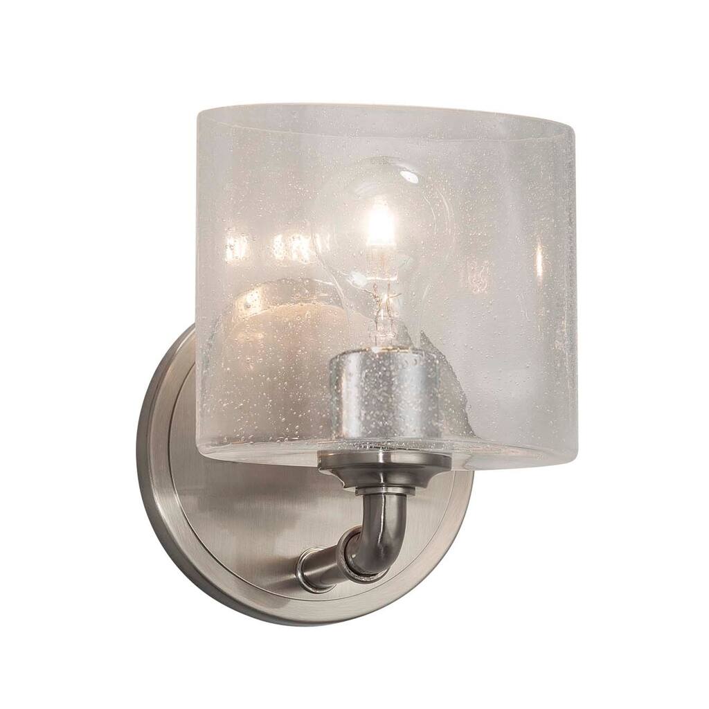 Justice Design Fusion Bronx 1-light Brushed Nickel Wall Sconce, Seeded Oval Shade