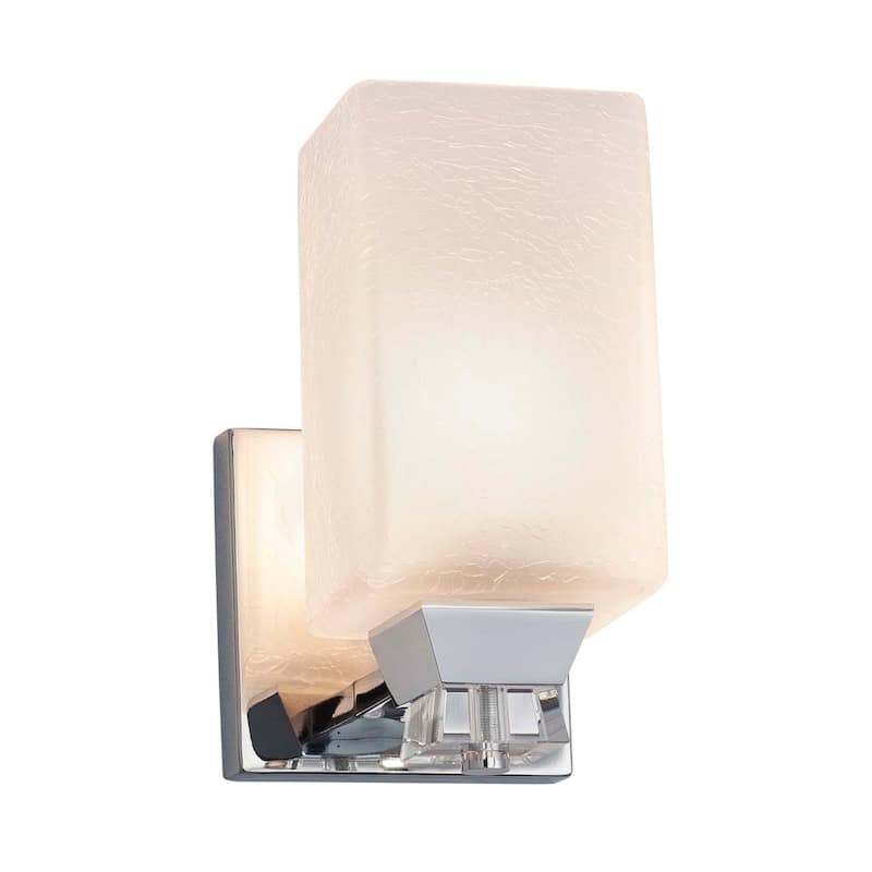 Justice Design Fusion Ardent 1-light Polished Chrome Wall Sconce, Frosted Crackle Square w/ Flat Rim Shade