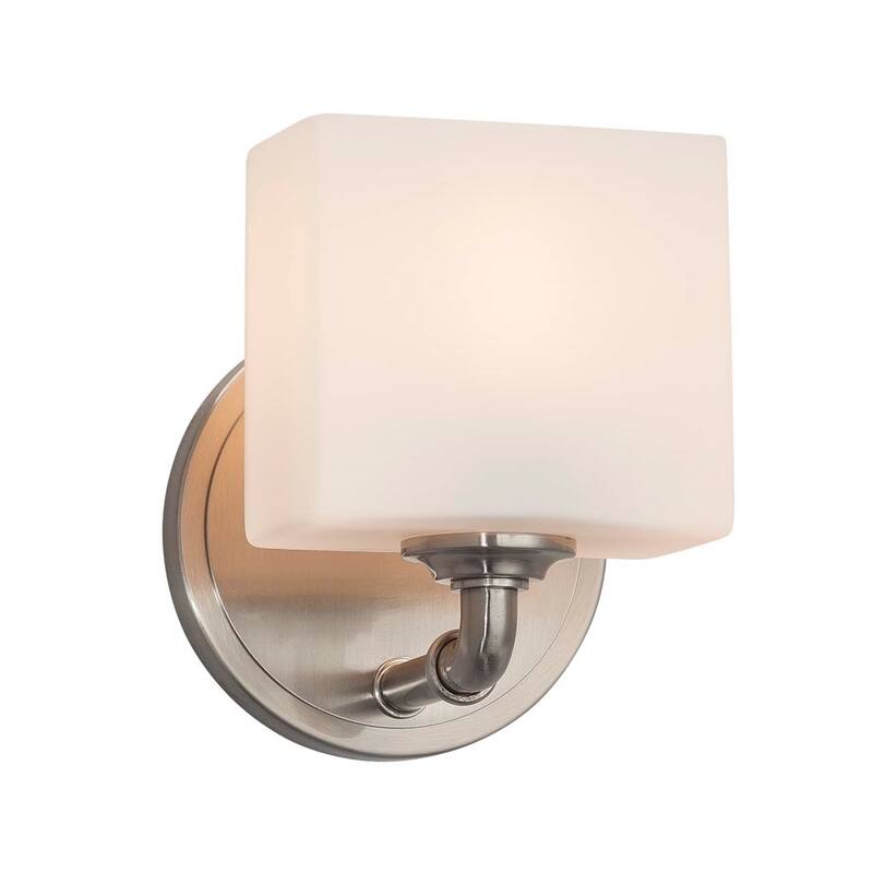 Justice Design Fusion Bronx 1-light Brushed Nickel Wall Sconce, Opal Rectangle Shade