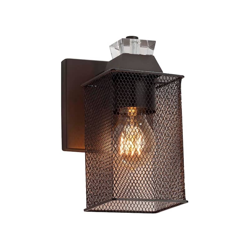 Justice Design Wire Mesh Ardent 1-light Dark Bronze Wall Sconce, Wire Mesh Square w/ Flat Rim Shade