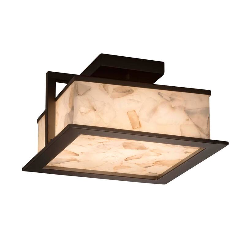 Justice Design Alabaster Rocks! Laguna Dark Bronze 12-inch LED Outdoor Flush Mount, Alabaster Rocks Shade