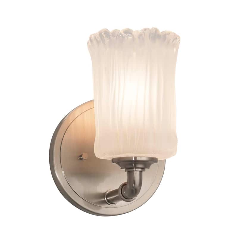 Justice Design Veneto Luce Bronx 1-light Brushed Nickel Wall Sconce, Whitewash Square w/ Rippled Rim Shade