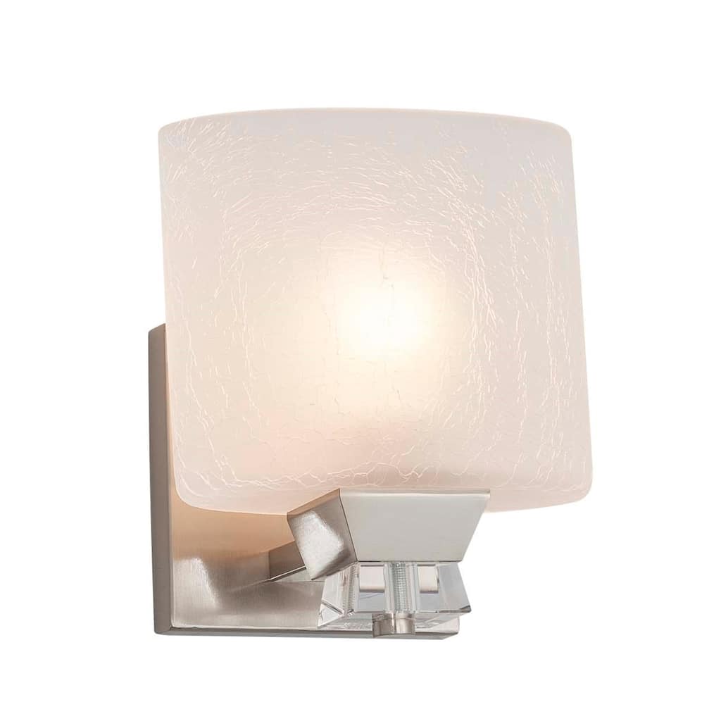 Justice Design Fusion Ardent 1-light Brushed Nickel Wall Sconce, Frosted Crackle Oval Shade