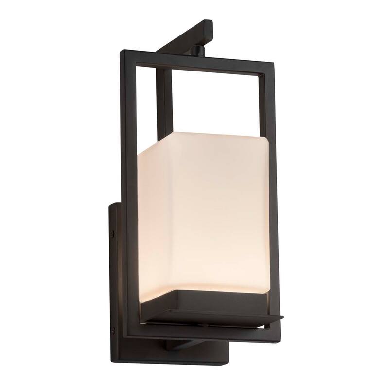 Justice Design Fusion Laguna 1-light Matte Black LED Outdoor Wall Sconce, Opal Shade