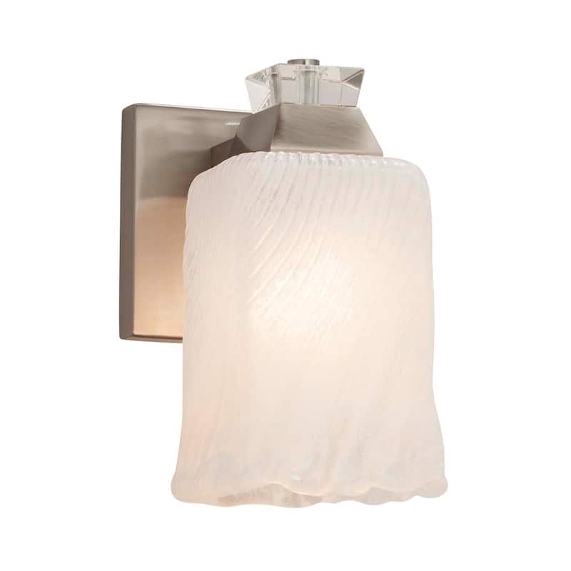 Justice Design Veneto Luce Ardent 1-light Brushed Nickel Wall Sconce, White Frosted Cylinder w/ Rippled Rim Shade