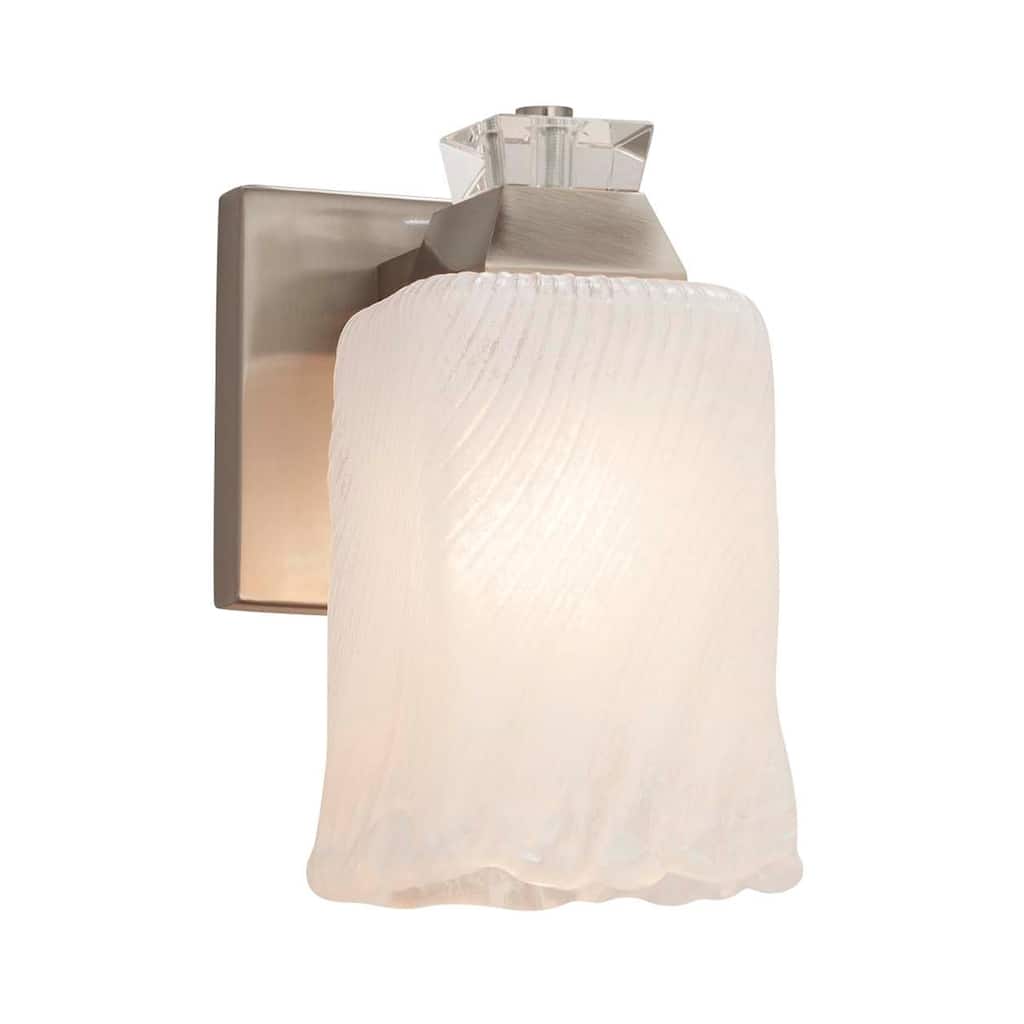 Justice Design Veneto Luce Ardent 1-light Brushed Nickel Wall Sconce, White Frosted Cylinder w/ Rippled Rim Shade