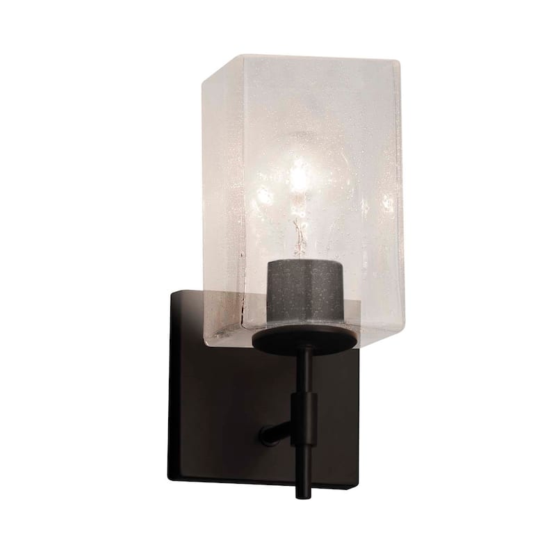 Justice Design Fusion Union 1-light Matte Black Wall Sconce, Short Seeded Cylinder w/ Flat Rim Shade