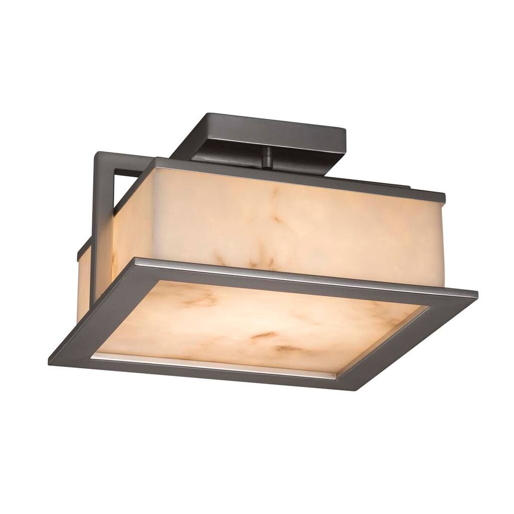 Justice Design LumenAria Laguna Brushed Nickel 12-inch LED Outdoor Flush Mount, Faux Alabaster Shade