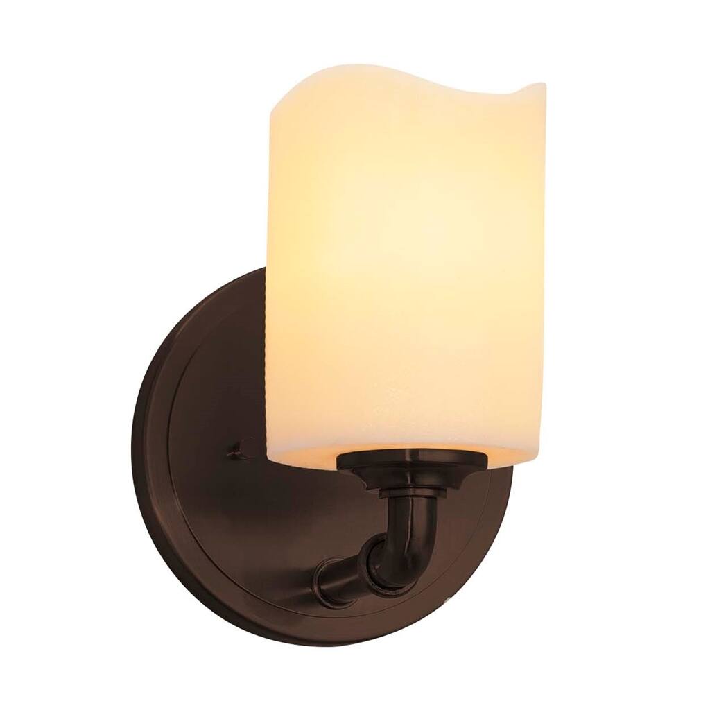 Justice Design CandleAria Bronx 1-light Dark Bronze Wall Sconce, Cream Cylinder w/ Melted Rim Shade