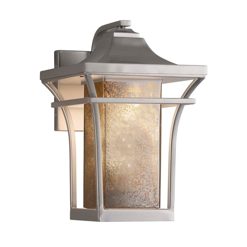 Justice Design Fusion Summit 1-light Brushed Nickel Small Outdoor Wall Sconce, Mercury Glass Shade