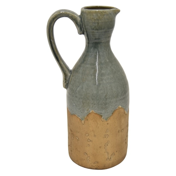 Three Hands 14 " Ceramic Pitcher Vase in Green