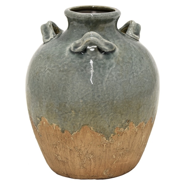 Three Hands 11 " Ceramic Vase in Green