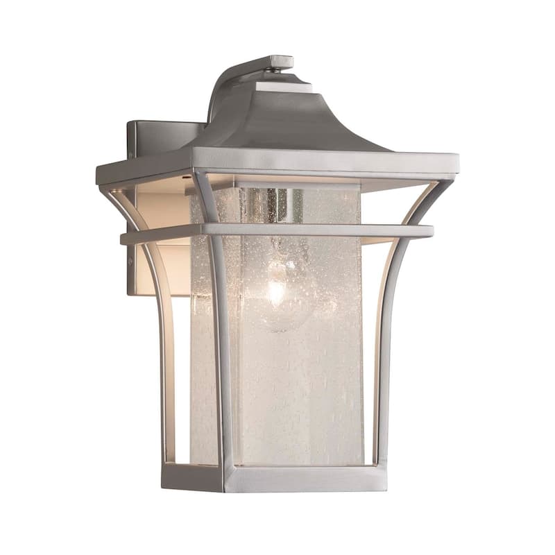 Justice Design Fusion Summit 1-light Brushed Nickel Small Outdoor Wall Sconce, Seeded Shade