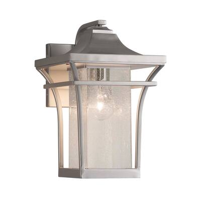 Justice Design Fusion Summit 1-light Brushed Nickel Small Outdoor Wall Sconce, Seeded Shade