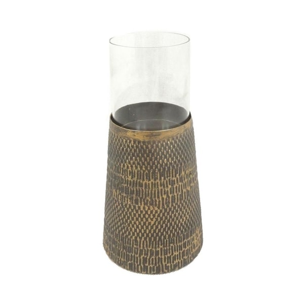 Sagebrook Home 11701 Metal & Glass Candle Holder, Antique Gold Metal, 4.5 x 4.5 x 5.75 Inches