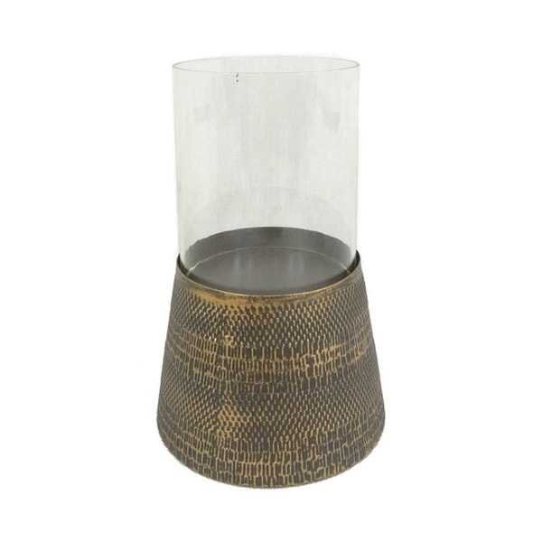 Sagebrook Home 11703 Metal & Glass Candle Holder, Antique Gold Metal, 8 x 8 x 5.75 Inches