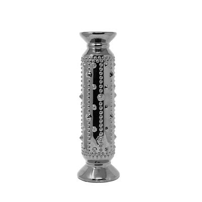 Sagebrook Home 12978-04 Decorative Ceramic Spike Candle Holder, Silver Ceramic, 4.5 x 4.5 x 14.75 Inches