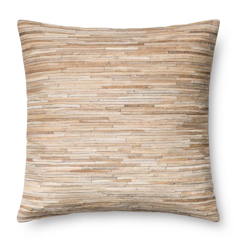 Rustic Natural Leather Sewn 22-inch Throw Pillow or Pillow Cover - Pillow Covers - N/A - Beige