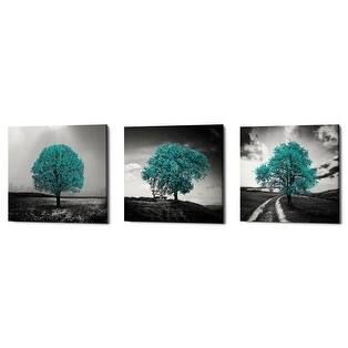 Epic Graffiti "Vibrant Tree Series: Cyan Triptych (Set of 3)" Giclee Canvas Wall Art, 36" x 12"