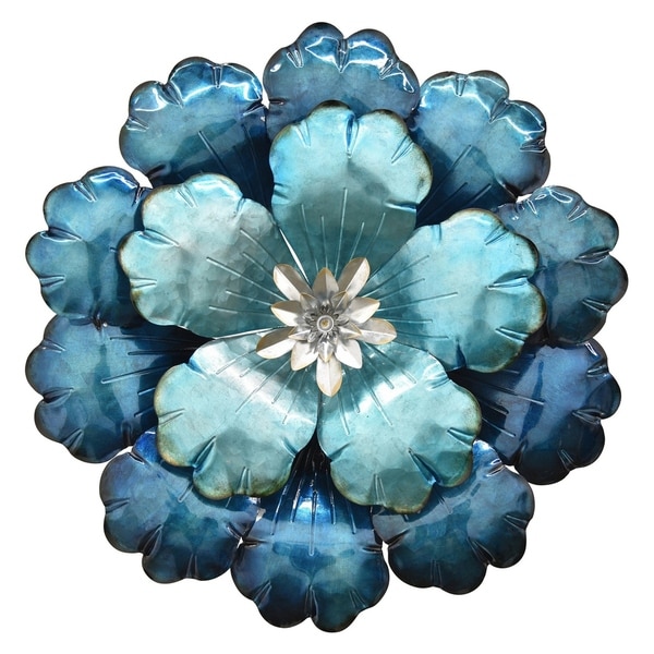Shop Three Hands Flower Wall Decor in Blue Metal - 16.5" H - Overstock