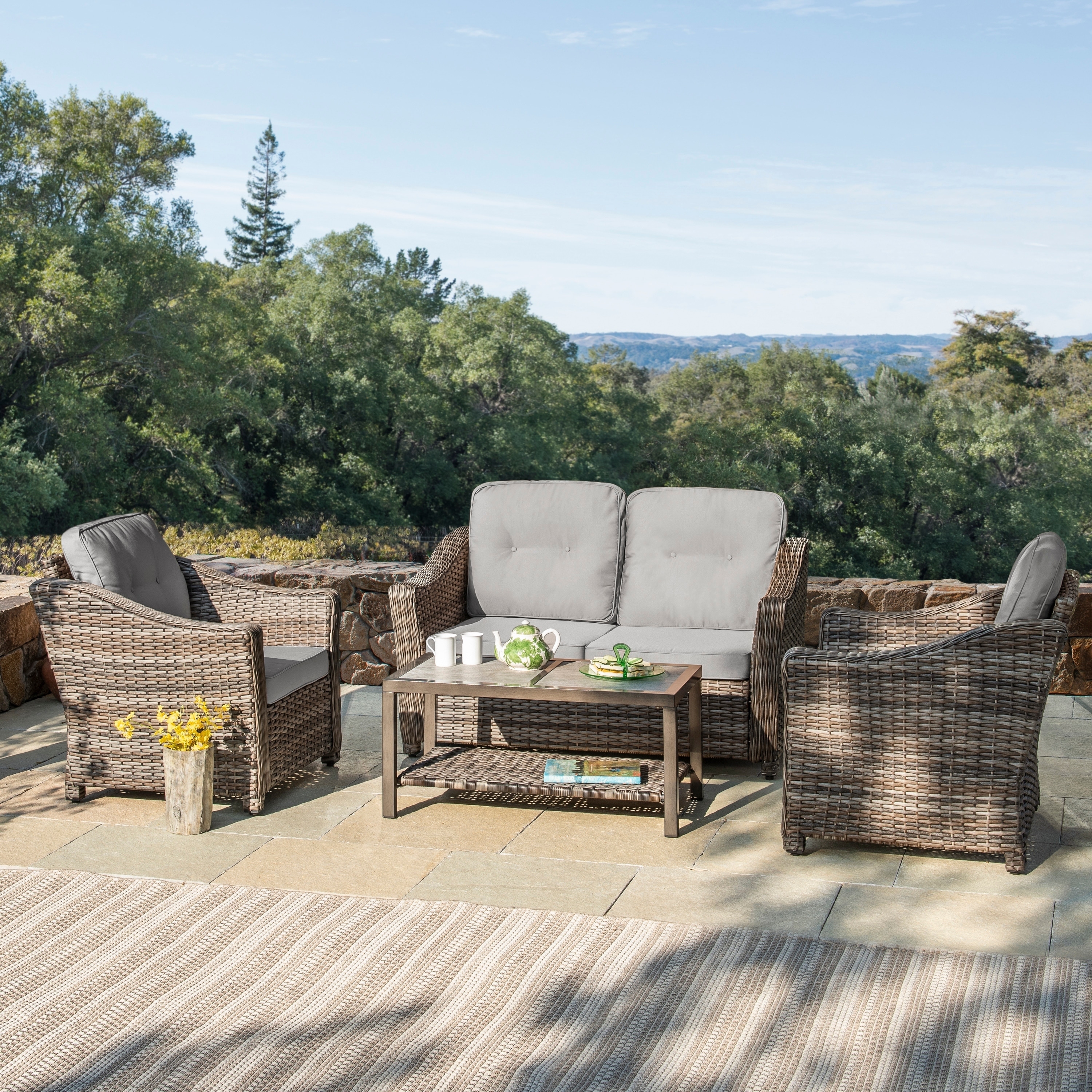 Corvus Dinard 4 Piece Wicker Patio Sofa Set With Cushions Corvus Dinard 4 Piece Wicker Patio Sofa Set With Cushions