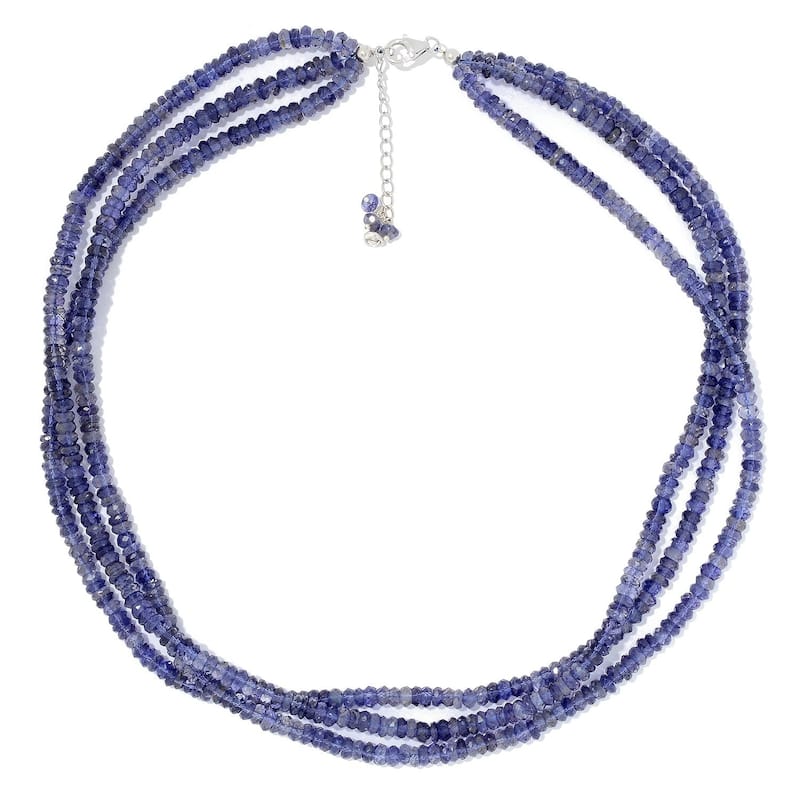 Sterling Silver 18" Iolite 3-Strand Beaded Necklace