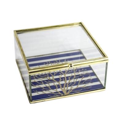 Sagebrook Home 11948 Coral Design Glass Decorative Box Glass, 5.25 x 5.25 x 2.75 Inches