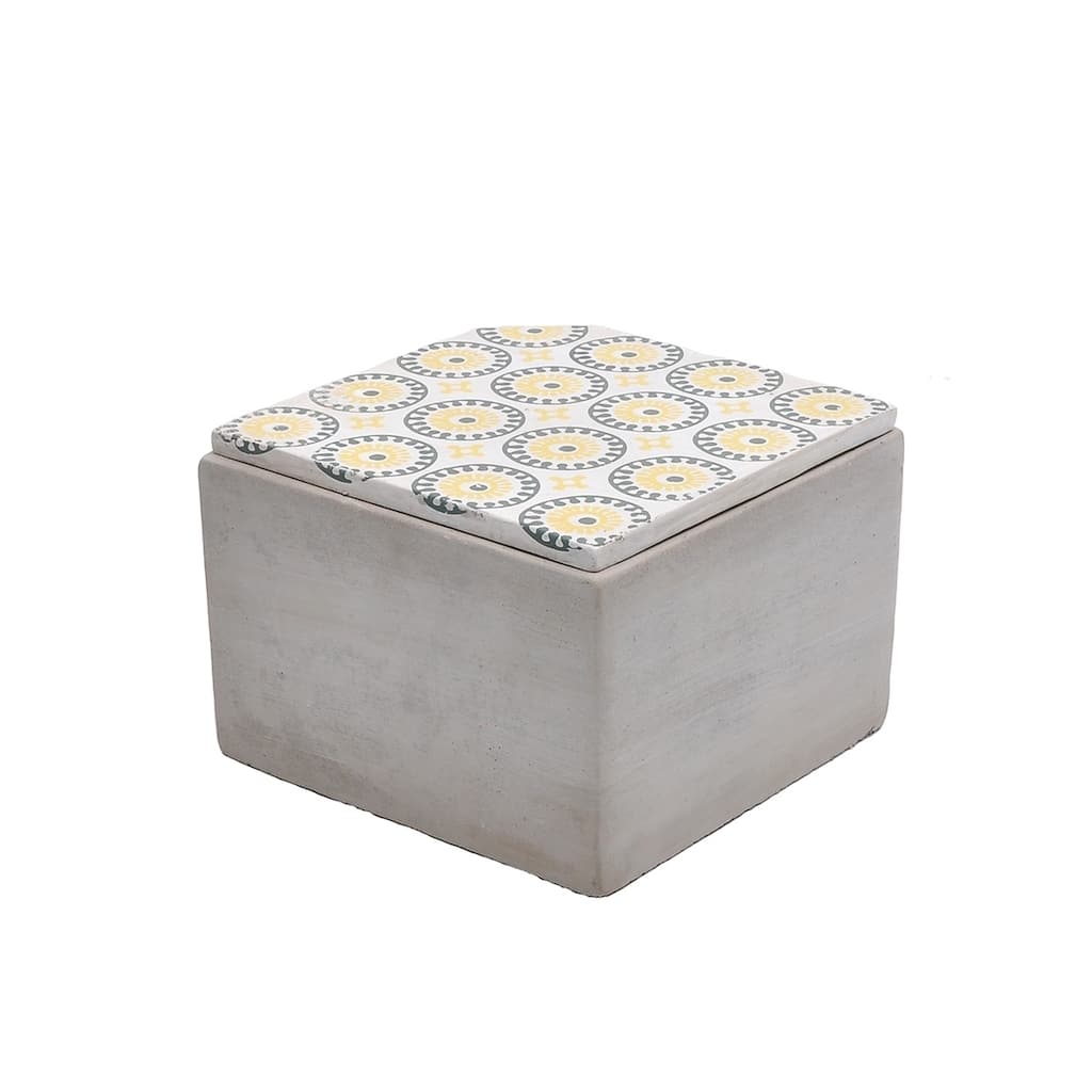 Sagebrook Home 12697-04 Cement Box W/ Yellow/Green Lid Cement, 6.5 x 6.5 x 4.75 Inches