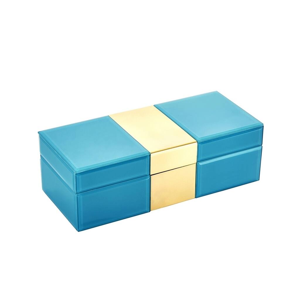 Sagebrook Home 13198-03 Decorative Wood & Glass Storage Box, Turq/Gold Mdf/Glass, 11 x 5 x 3.5 Inches