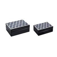 Sagebrook Home 13197-01 Wood & Glass Storage Box, Black/Silver Mdf/Glass, 9.75 x 7 x 3.5 Inches (Set of 2)